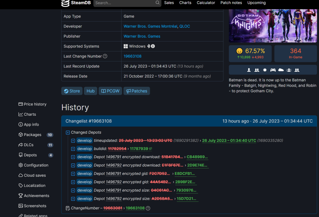 SteamDB推出多个更新 《哥谭骑士》或公布DLC